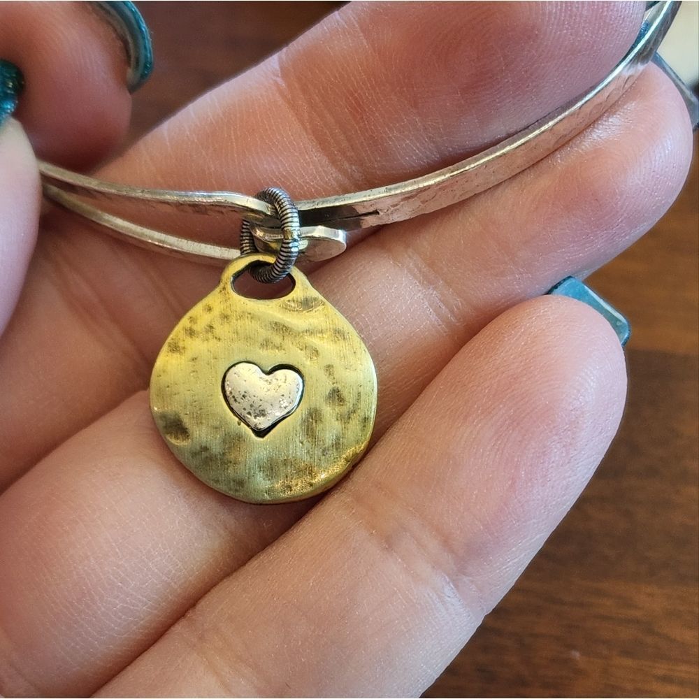 BRIGHTON JUST breathe heart hammered gold bangle bracelet - Picture 3 of 4